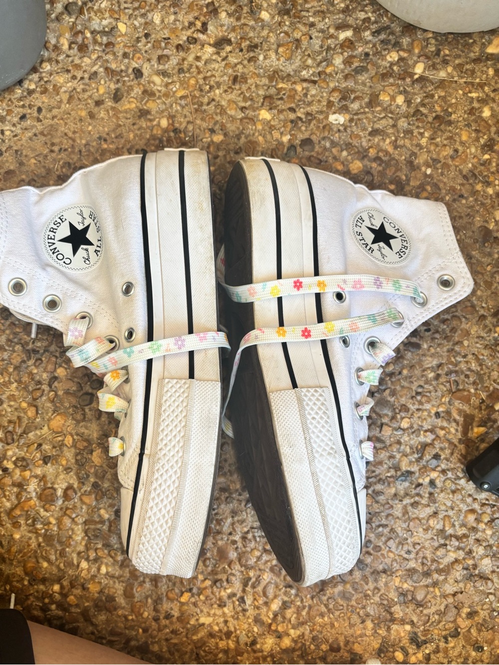 Converse White High-Top Kids Sneakers with Pastel Floral Laces